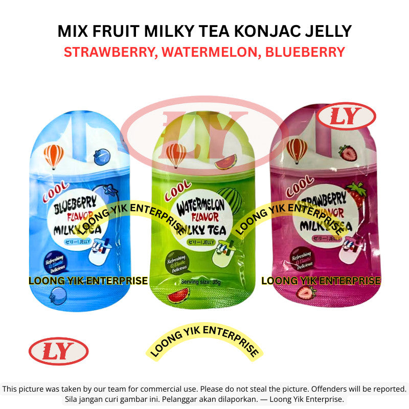 *Halal* Mix Fruit Milky Tea Konjac Jelly 30pcs Strawberry / Watermelon / Blueberry Snek Jeli Loongyik99