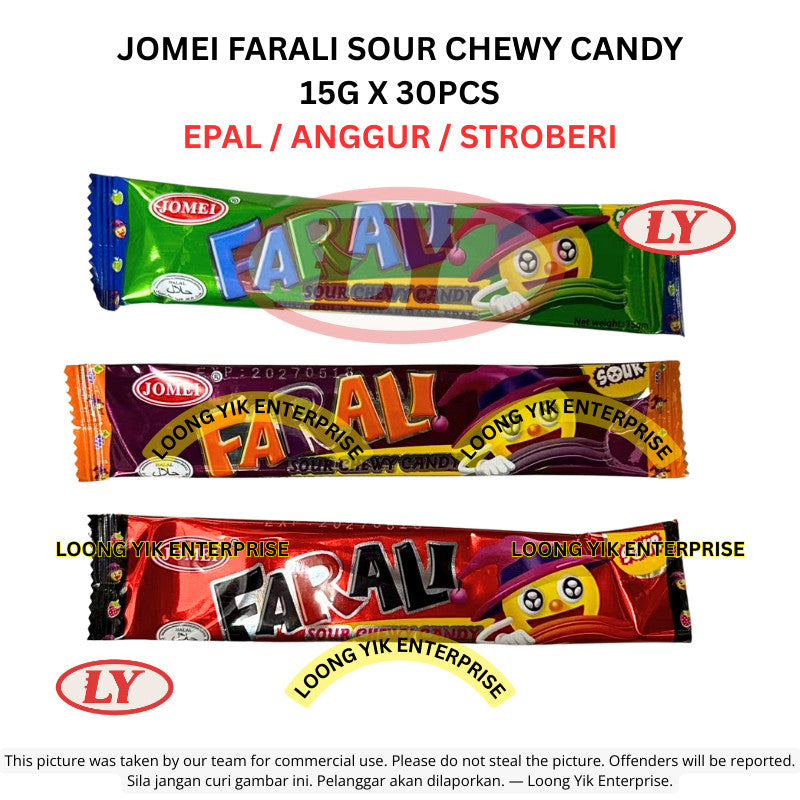 *Halal* JOMEI Farali Sour Chewy Candy 15g x 30pcs Epal / Anggur / Stroberi Gula-gula Masam Kenyal Loongyik99