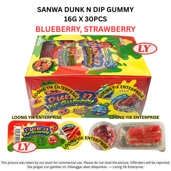 *Halal* SANWA Dunk N Dip Gummy 16g x 30pcs Blueberry Strawberry Loongyik99