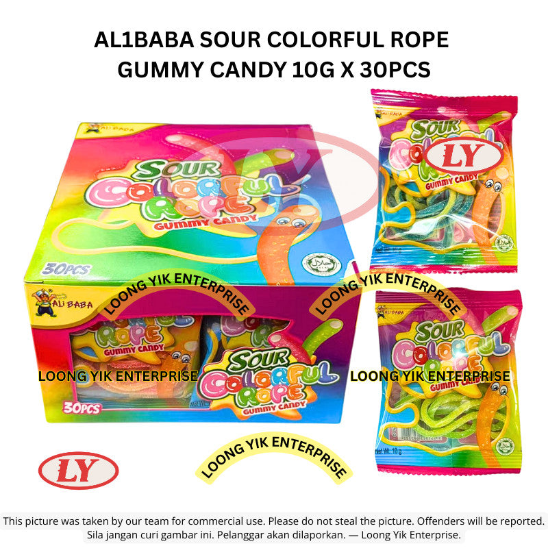 *Halal* AL1BABA Sour Colorful Rope Gummy Candy 10g x 30pcs Fruity Flavor Loongyik99