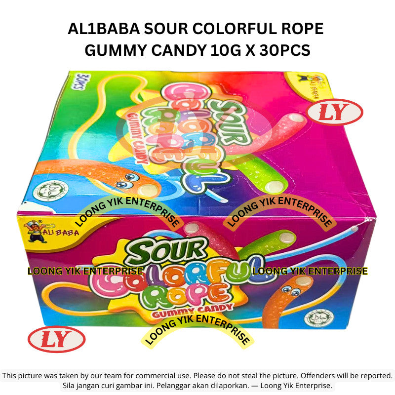*Halal* AL1BABA Sour Colorful Rope Gummy Candy 10g x 30pcs Fruity Flavor Loongyik99
