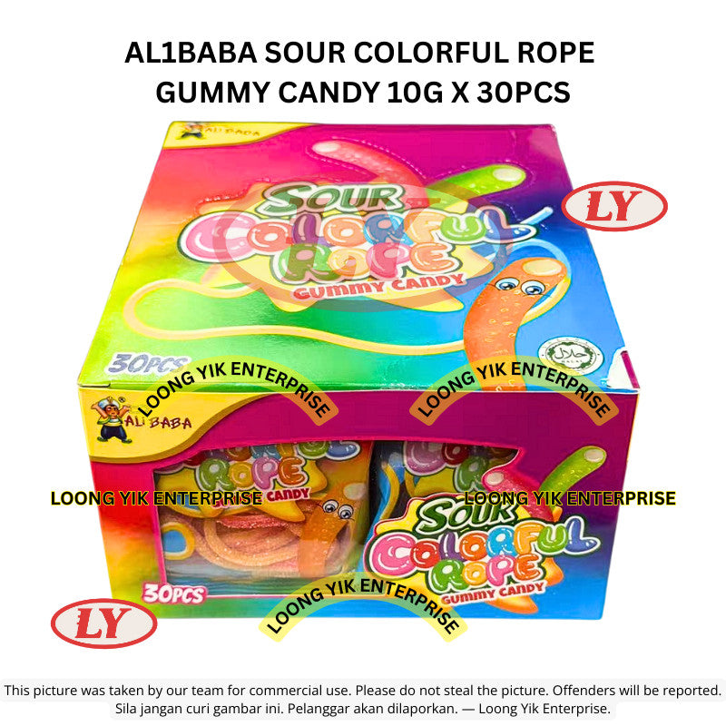 *Halal* AL1BABA Sour Colorful Rope Gummy Candy 10g x 30pcs Fruity Flavor Loongyik99