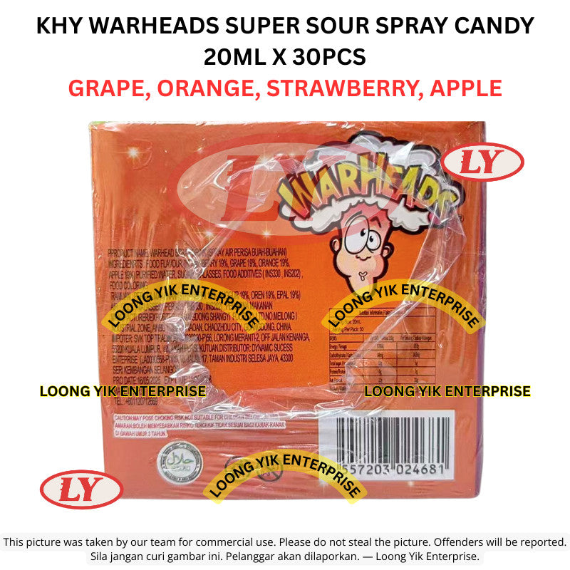 *Halal* KHY Warheads Super Sour Spray Candy 20ml x 30pcs Grape Orange Strawberry Apple Loongyik99