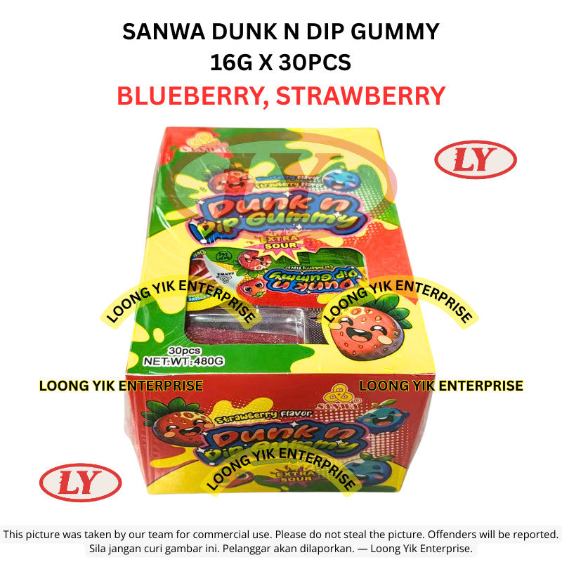 *Halal* SANWA Dunk N Dip Gummy 16g x 30pcs Blueberry Strawberry Loongyik99