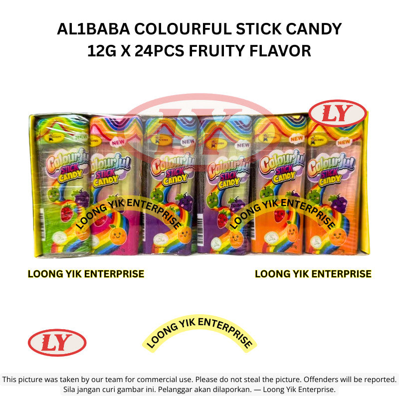 *Halal* AL1BABA Colourful Stick Candy 12g x 24pcs Fruity Flavor Loongyik99