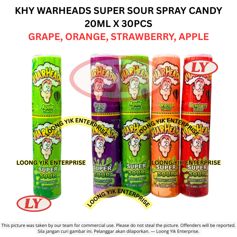 *Halal* KHY Warheads Super Sour Spray Candy 20ml x 30pcs Grape Orange Strawberry Apple Loongyik99