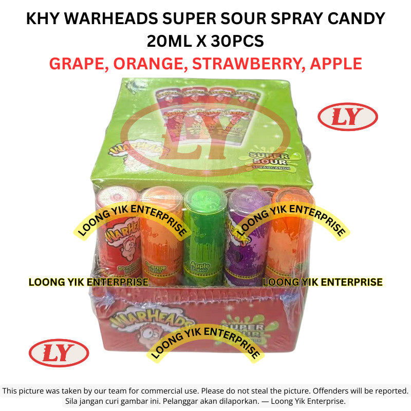 *Halal* KHY Warheads Super Sour Spray Candy 20ml x 30pcs Grape Orange Strawberry Apple Loongyik99
