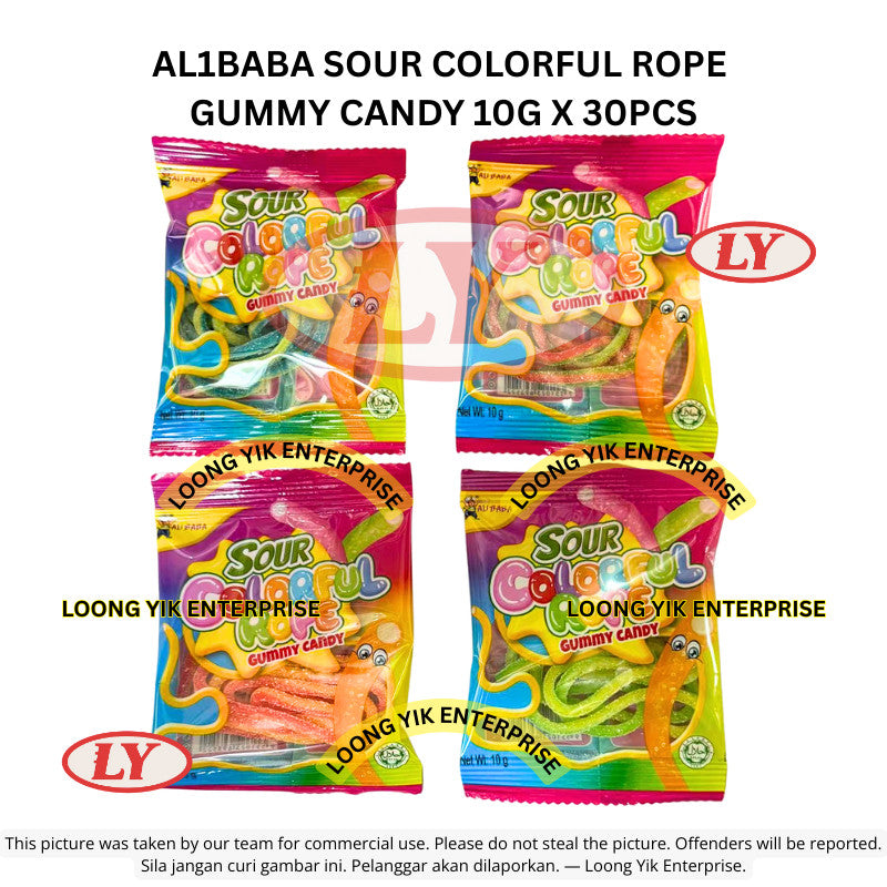 *Halal* AL1BABA Sour Colorful Rope Gummy Candy 10g x 30pcs Fruity Flavor Loongyik99