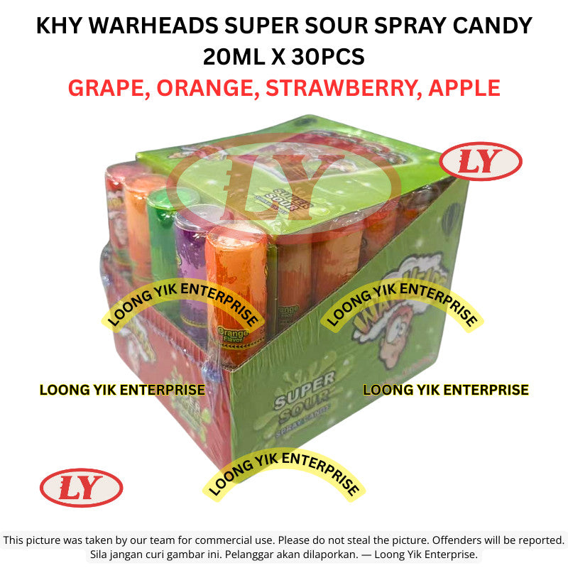 *Halal* KHY Warheads Super Sour Spray Candy 20ml x 30pcs Grape Orange Strawberry Apple Loongyik99