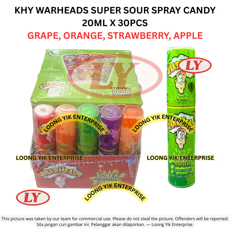 *Halal* KHY Warheads Super Sour Spray Candy 20ml x 30pcs Grape Orange Strawberry Apple Loongyik99